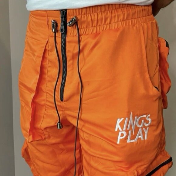 Kings Play Orange Cargo Jogger Pants Sz M W30" Hip Hop Streetwear Sweatpants - Picture 7 of 7